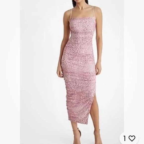 Express Pink Midi Dress with Spaghetti Straps - Picture 1 of 5